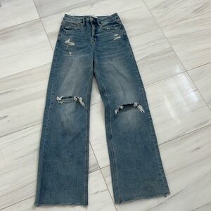 Mica Denim Distressed Wide Leg Jeans